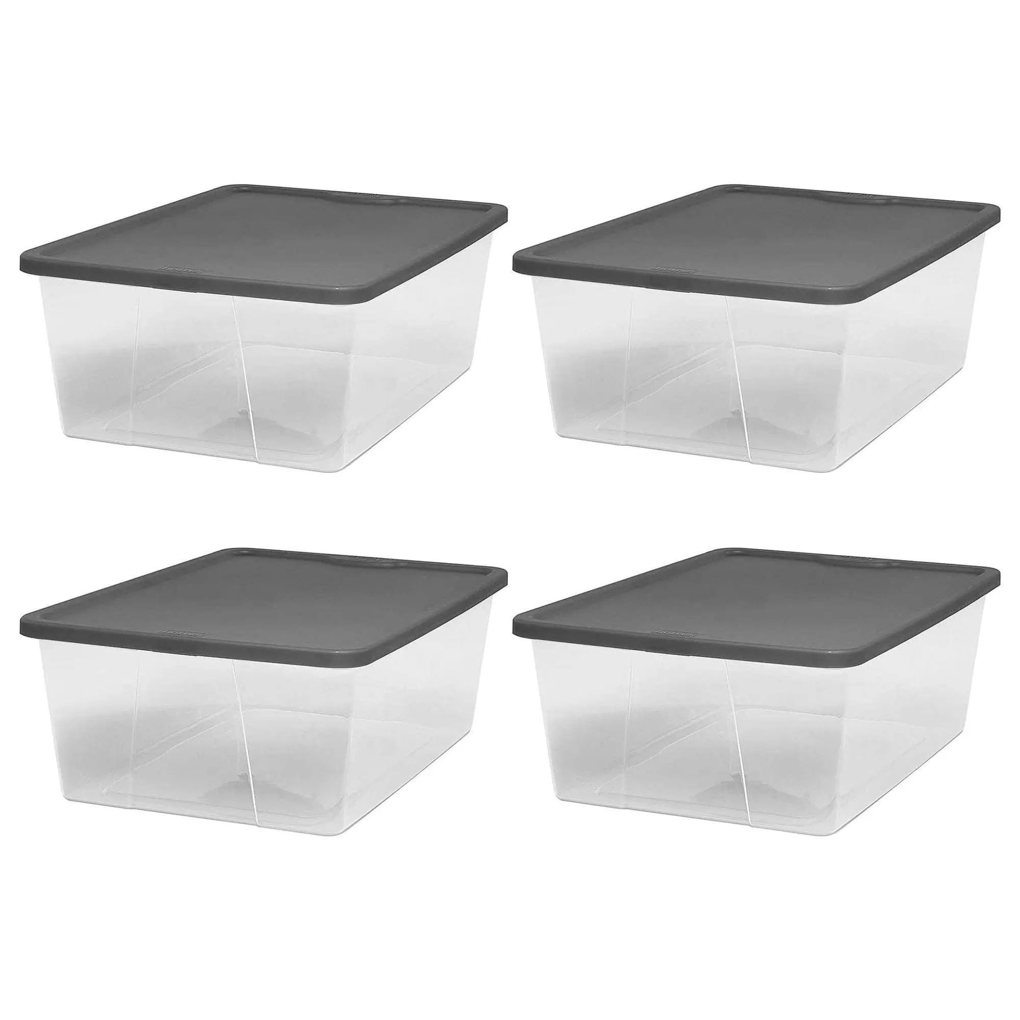 Homz 12 Qt Stackable Plastic Storage Container w/Snaplock Lid, Gray (4 Pack) Box Boxes