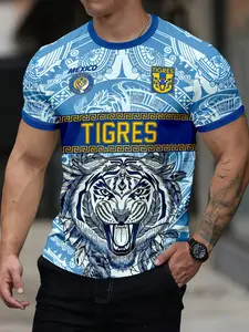 Men's Football Jersey with Tiger Stripe and Aztec Print, Ideal for Mexican Matches, Training, Casual Fitness, Outdoor Sports, Breathable Material, Lightweight Jersey