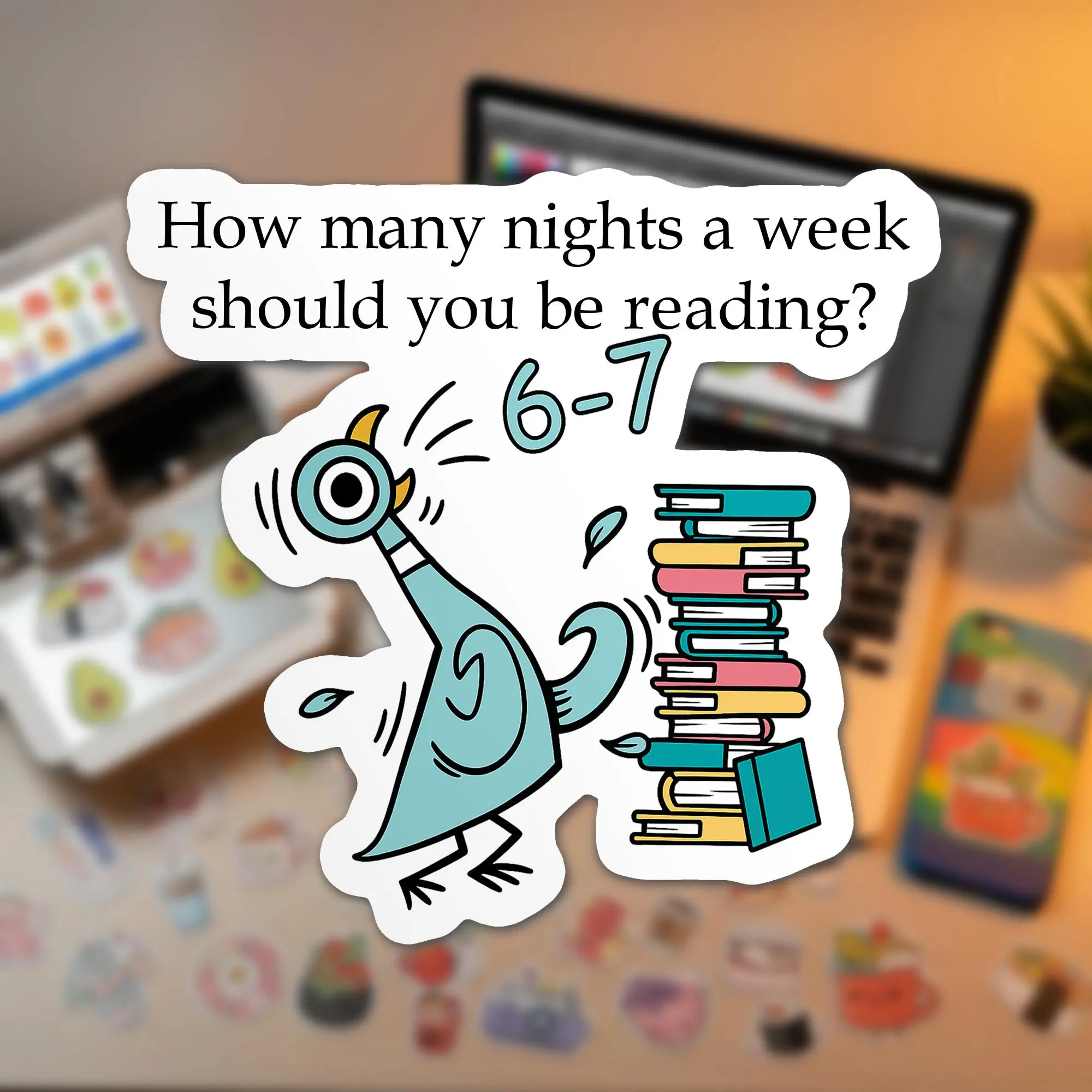 How Many Nights A Week Should You Be Reading 6-7 Sticker, Funny Teacher Six Seven Sticker, Vinyl Decal Gift, Xmas Gift for Teacher