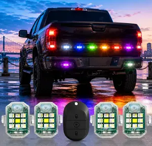 Wireless RGB LED Strobe Light with Remote Control, USB Rechargeable Anti-Collision Warning Light for Car Motorcycle Bike Drone