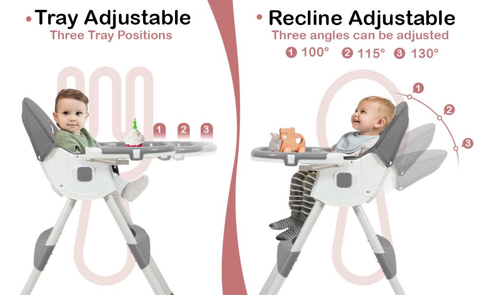 Baby High Chair 6 in 1 Convertible High Chair with 5-Point Safety Harness, Adjustable Dining Tray, Easy to Clean Surface, Robust Design