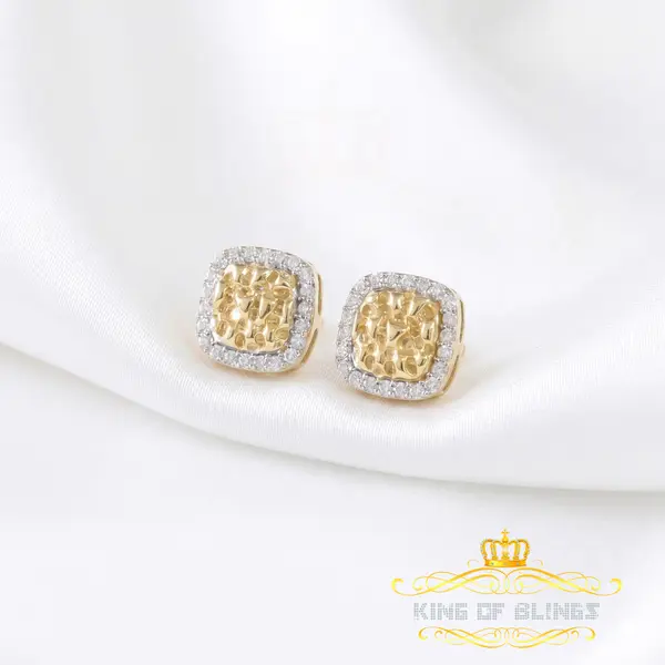 King of Bling's 1.50ct Moissanite Yellow 925 Silver Women Round Edge Square Shape Nugget Earring