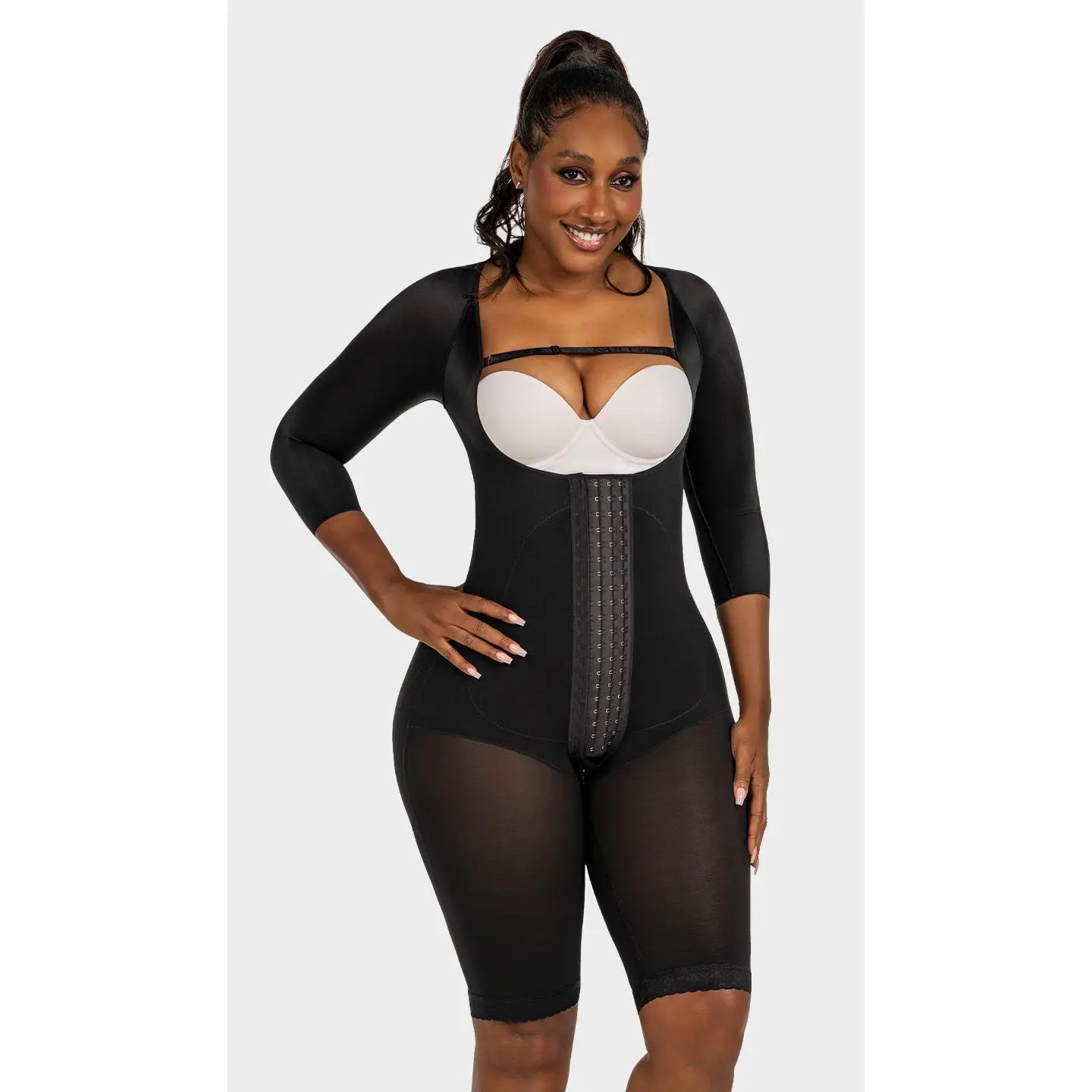 F-00474 - Knee-Length Hourglass Faja with Sleeves.