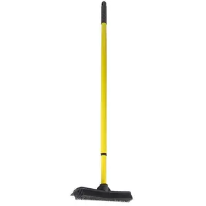 Rubber Broom with Carpet Rake and Squeegee, Black and Yellow