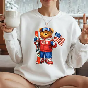 [Sale off up to 50%] USA Winter 2026 Sweatshirt, USA Skiing Teddy Bear Sweatshirt, 2026 Winter Sports Crewneck, Italy Winter Sports Crewneck, streetwear graphic tee