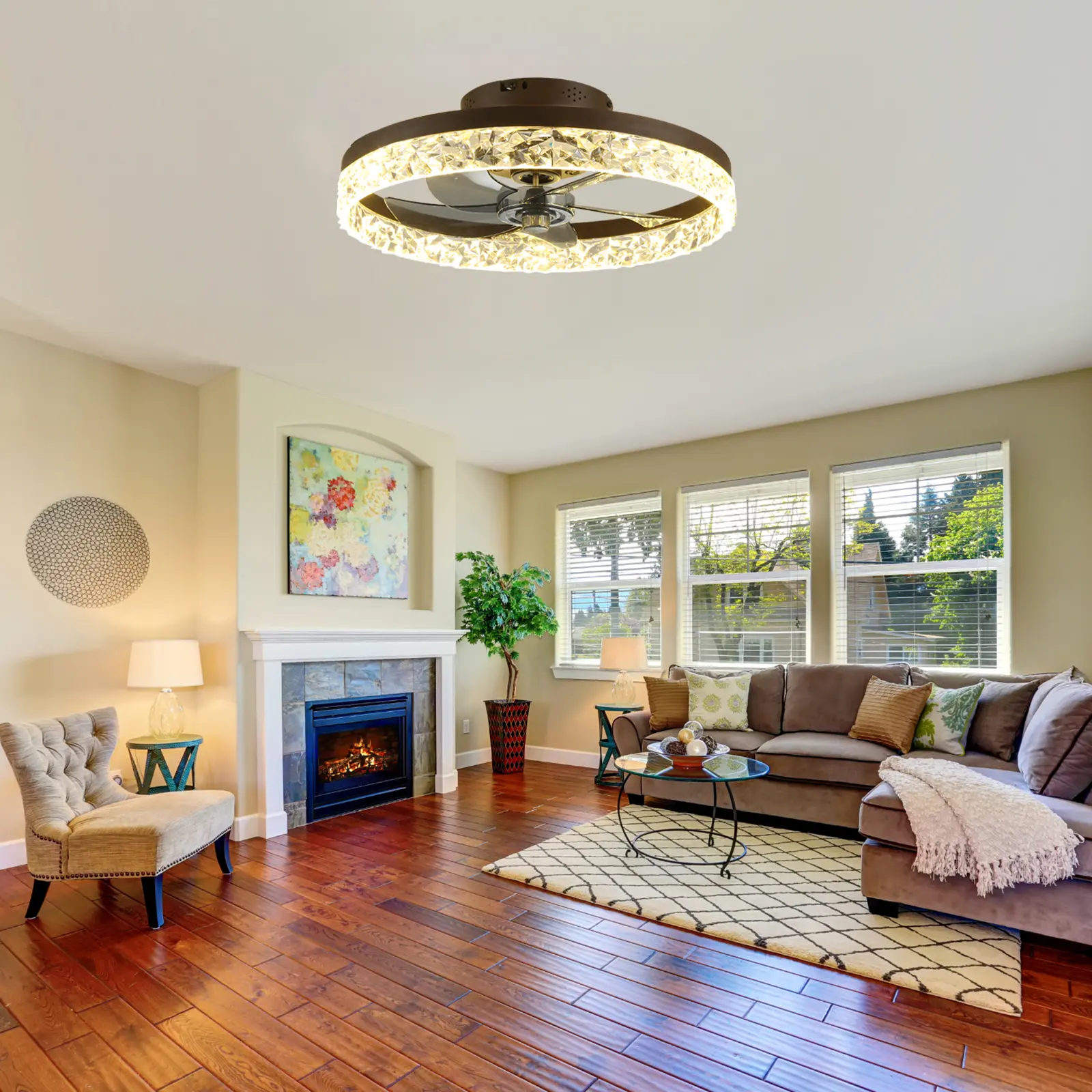 Ceiling Fan with Light, 3 Color Dimmable LED Light 6 speeds Reversible Timing Ceiling Fan Remote Control, Flush Mount Low Profile 19.7'' Ceiling Fans with Lights