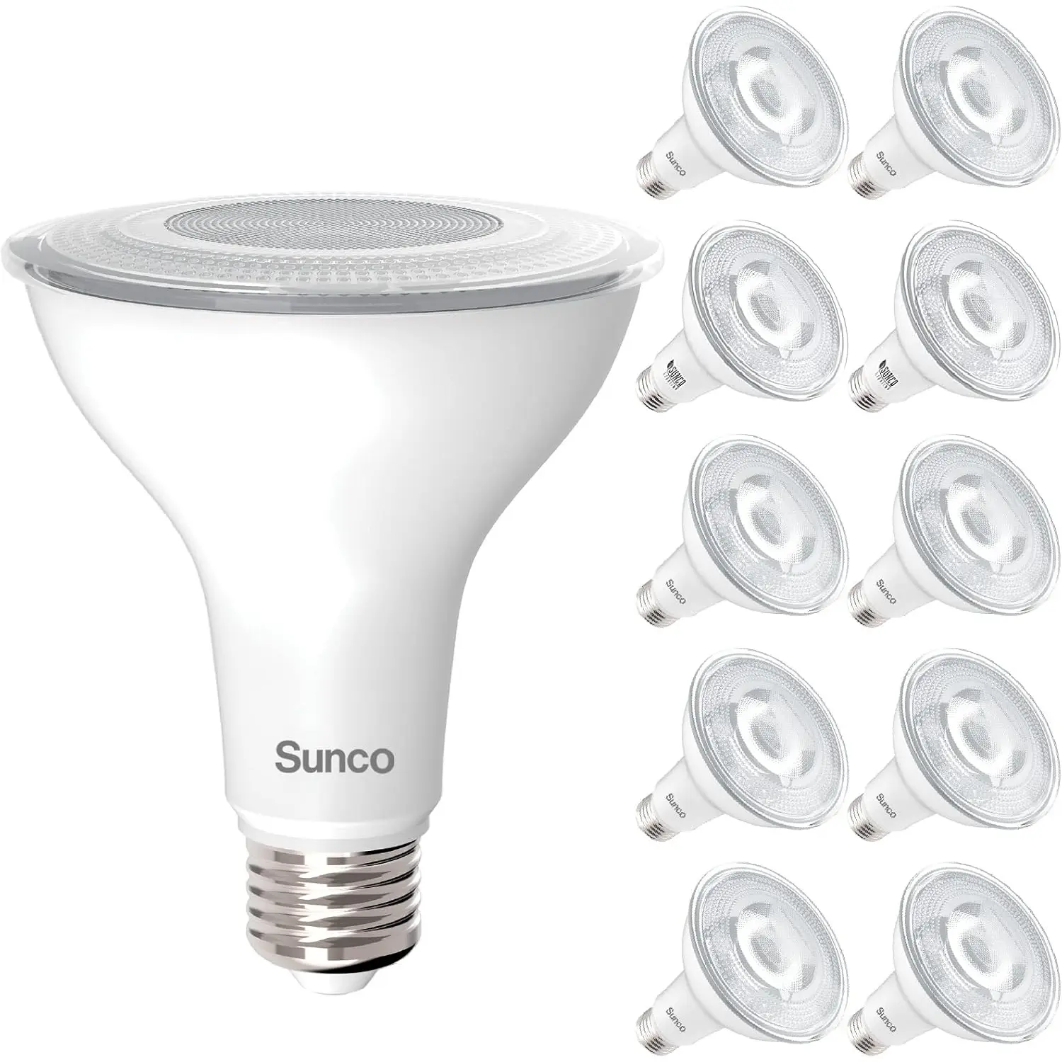 Sunco 10 Pack PAR30 LED Bulb Flood Light, E26, 11W=75W Dimmable, Long Neck