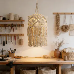 Boho Style Bohemian Aesthetic Hanging Pendant Light Shade, Handmade Macrame Handwoven Craftsmanship Decorative Lamp Cover, Tassel Design Fringe Decor, Not Includes Bulb, Home Decoration, Easy Installation