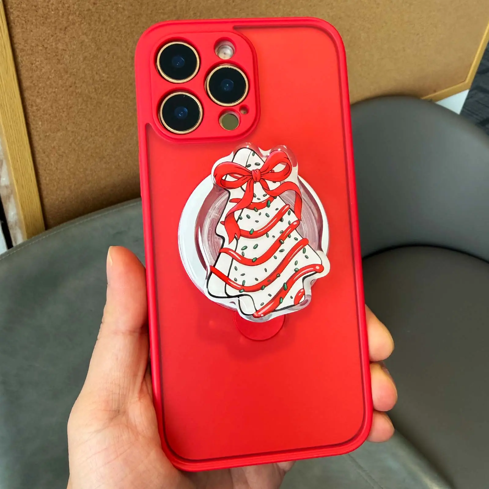 Christmas Magnetic Foldable Handheld Cellphone Holder, Santa Claus-Pink Christmas Tree-Cute Reindeer Design, Collapsible Adhesive Grip for Smartphones & Devices with Protection Functionality, Casing