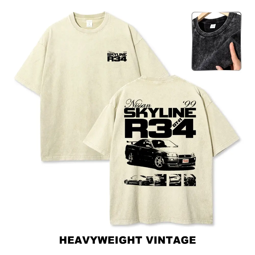 Skyline R34 JDM Vintage Tee 90s Graphic Tees Men's t Shirts Graphic Tee t Shirts Funny Graphic Tee Good Graphic Tees Men's Graphic Tees Streetwear Outfits Men Vacation Outfits Loose Tshirt Men