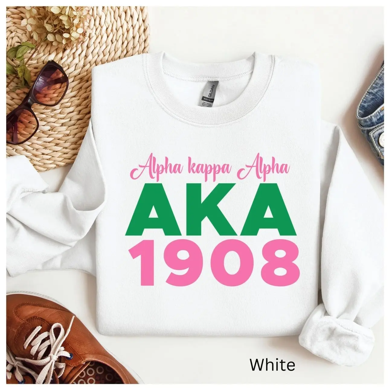 Alpha Kappa Alpha Sorority Sweatshirt, AKA Pink Green Crewneck, Sorority Graphic Sweater, AKA Gift Apparel