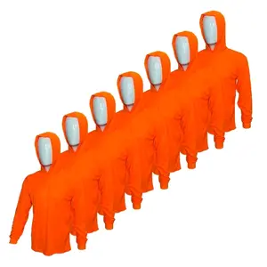 7 SHIRT PACK Hi Visibility Orange ultra lightweight Long sleeve hoodie shirt / 100 % polyester birdeye Fabric for quick dry