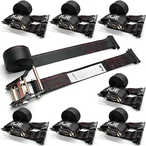 Track Ratchet Straps, 8 Pack Black 2" x16' Heavy Duty Cargo Tie-Downs, 4500LBS Breaking Strength, Standard E Track Fitting Tie Down Ratcheting Strap for Cargo Vans, Trucks, Trailers
