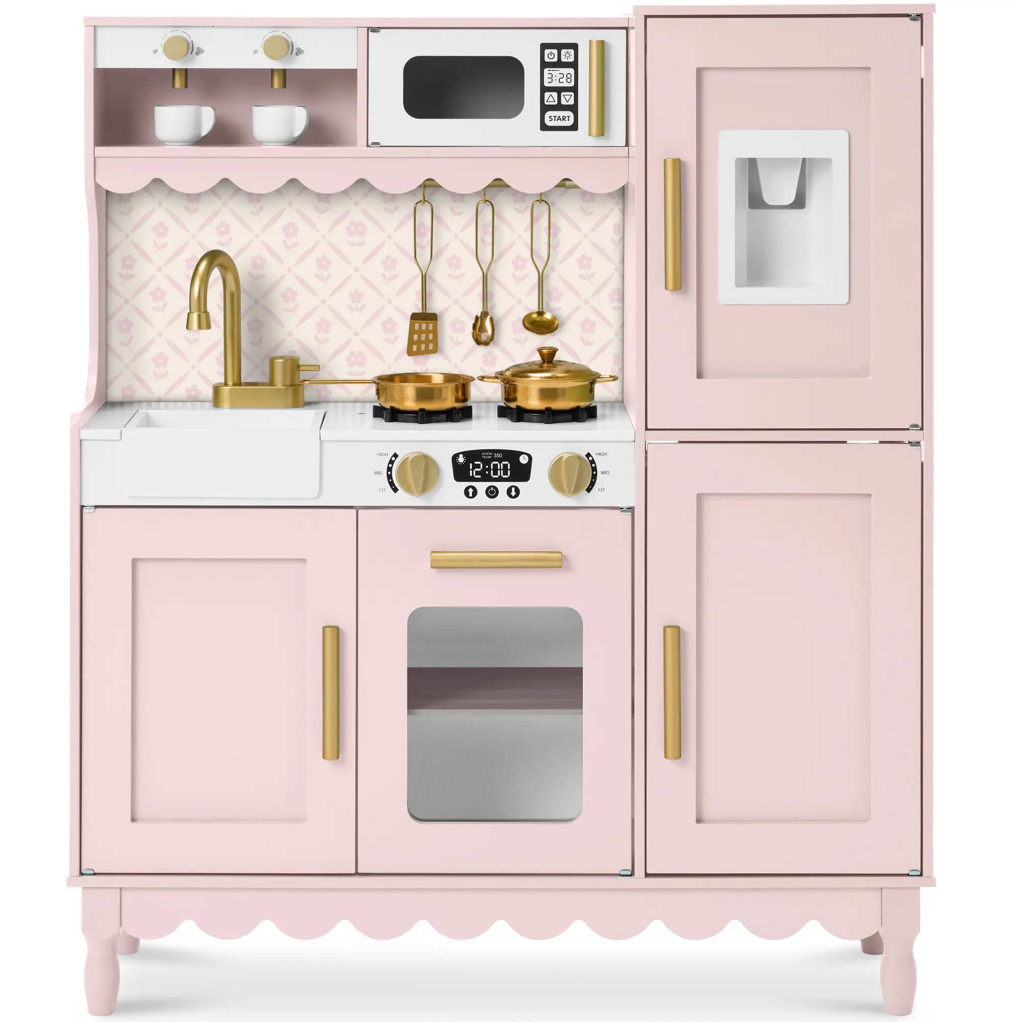 Best Choice Products Wooden Cottage Kids Pretend Play Kitchen with 11 Accessories, Espresso Machine