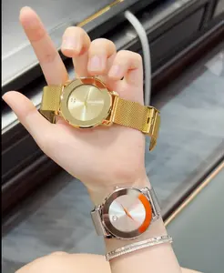 2025 Elegant Fashion Round Dial Analog Quartz Watch for Women Gold Mesh Band Trendy Wristwatch Casual Trendy Watches