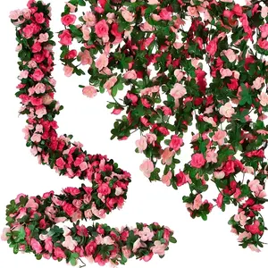 2pcs Artificial Rose Flowers for Wedding Home Room Decoration Autumn Garden Outdoor Arch Christmas Rattan DIY Fake Plants Vine