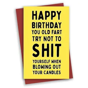 Happy Birthday Card with Envelope, 1 Set Funny Letter Pattern Greeting Card, Humorous Birthday Gift Card for Men, Birthday Gift, Fun Party Cards