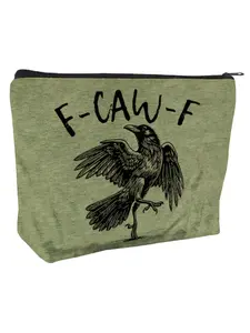 "F-CAW-F Large Capacity Makeup Bag - Funny Crow Parody Pouch for Cosmetics, Charging Cables & Travel Essentials | Humorous Bird Lover Gag Gift for Him, Her, Bestie, Colleague on Christmas, Birthday, Father's Day | Unique Travel Accessories"