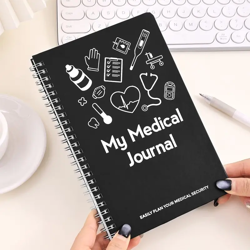 Medical Health Journal, 1pc 114 Pages Spiral Notebook, Personal Organizer, Planner for Medical Records, Mental Wellness Tracking & Healthcare Documentation, Stethoscope