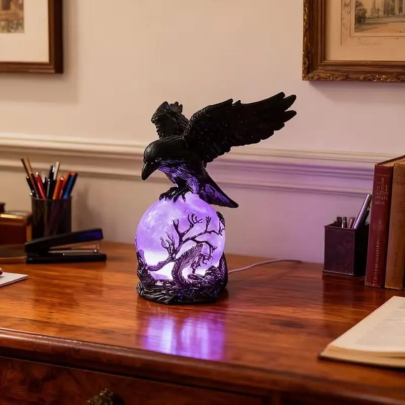 Glowing Raven Statue Gothic Lamp, Cool Lights, Decorative Light Decor, Perfect for Christmas and Year-Round Decor, Unique Gift for Gothic Collectors and Book Lovers
