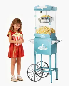 10 oz Popcorn Machine Cart, Popcorn Maker Machine with Wheel & Stainless-Steel Kettle Makes Up to 40 Cups, Vintage Movie Theater Style Pop Corn Machine, Cyan