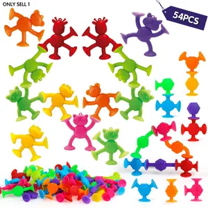 24/54 Piece Stress Relief Fidget Toys Set, Kids Stacking Building Toy Kit, Texture Suction Cup Toys, Animal Shapes, Color Recognition, 3-6 Years, Sensory Grippie Set