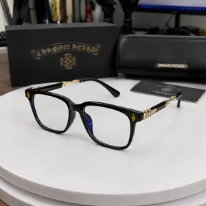 Chrome Hearts Black Acetate Square Glasses Frame, Designer Optical Eyeglasses, Luxury Prescription Ready Eyewear
