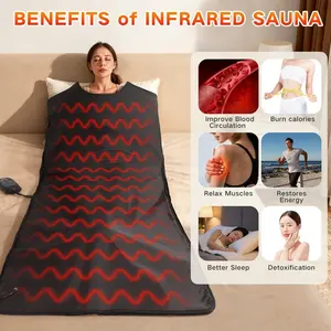 Infrared Sauna Blanket for Home, Low EMF Carbon Crystal Heating, Portable Dry Sauna Bag for Relaxation, Detoxification, 5.9ft×2.6ft, Sleeveless-Black