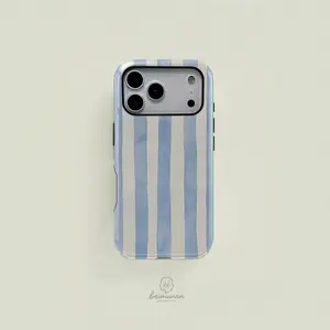 Blue Striped Simple Design Phone Case Cover, Durable Shockproof Protective Fashion Protection for Smartphone iPhone 11-17 Pro Max, Samsung Galaxy S25-S23 Ultra