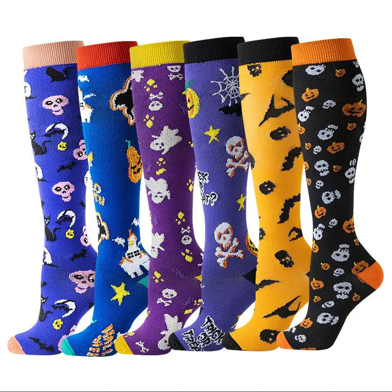 MhzyCaus 6 Pairs Women's Halloween Funny Pattern Compression Socks, Soft Breathable Support Socks, Moisture-Wicking for Costume Style, Party Looks & Seasonal Wear