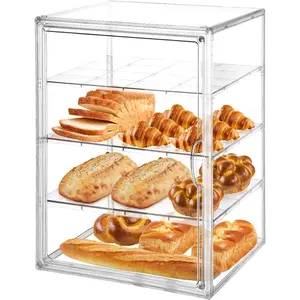 Bakery Display Case with 4 Layers, Bread Box for Kitchen Countertop, Clear Pastry Display Case, Cookie Display, Baked Goods Display