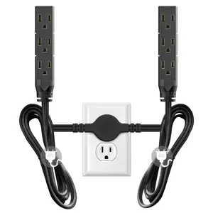 Dual Extension Cord Power Strip, 12ft Dual Extension Cord Flush Receptacle Plug, Indoor Use Socket