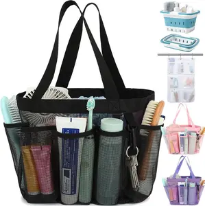 Mesh Shower  Portable for College Dorm Room Essentials, 8-Pocket Large Shower Basket Tote Bag with 2 Handles for Toiletry, Bathroom, Beach, Camp, Gym