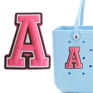 Decorative Lettering Charms for Beach Bag, Decorative Beach Bags Charms Insert Alphabet Lettering, Alphabet 3D Letters for Personalizing Handbag DIY White/Pink(1Pcs)