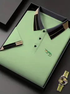 Men's Crocodile Print Polo Shirt, Elastic Casual Breathable All-Season Wear, Comfortable Durable High-End Fitted Design, Menswear