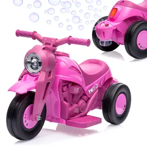 Kids 6V Electric Ride-On Bubble Motorcycle, 3-Wheel Battery Operated Design, Built-in Bubble Maker, LED Lights, Music, Pedal Control, Forward Reverse Function, Birthday Toy Gift