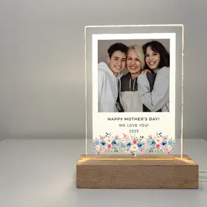 Custom Photo Wood Stand Display – Personalized Acrylic Table Décor, Photo Frame, Picture Display, Customizable LED Stand for Desk, Bedroom, Gifts, Home Décor