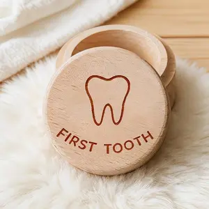 1 set of "FIRST TOOTH" wooden storage box, cute tooth pattern design, tooth collection box storage box, tooth hair storage box, tooth preservation box, birth souvenir, home decoration, birthday gift