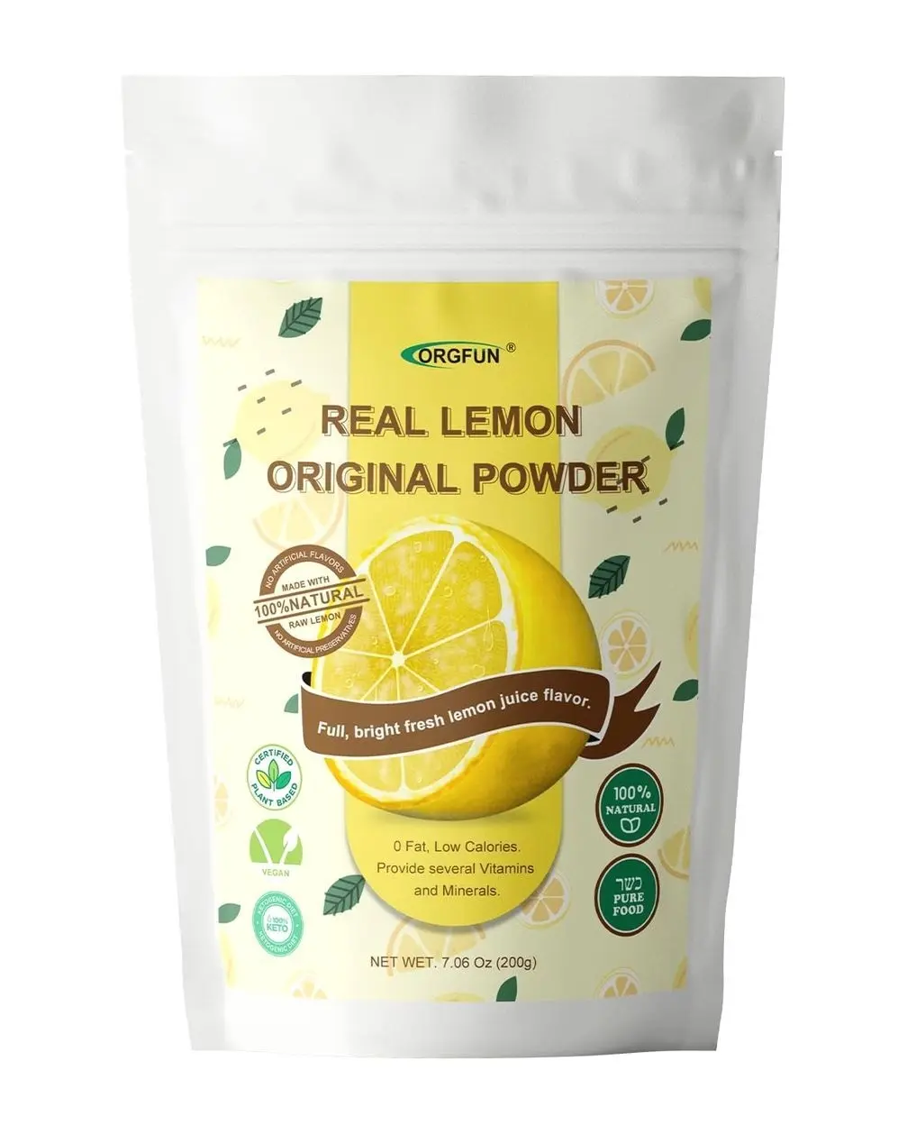 ORGFUN Original Lemon Powder, Freeze Dried Lemon Juice Powder, Great for Beverages, Smoothies, Baking 7.06 Oz