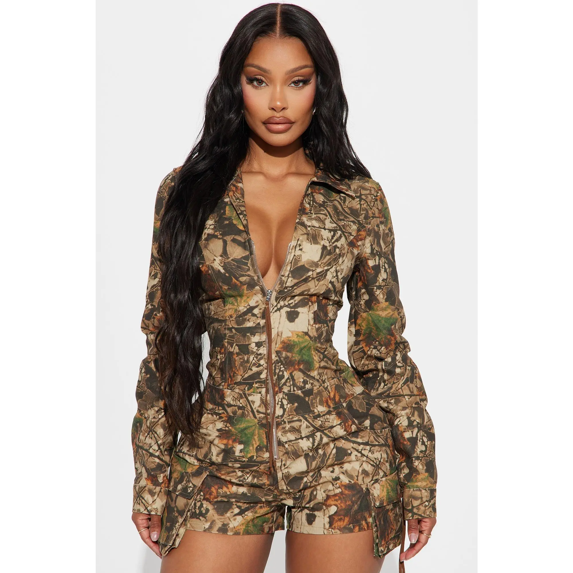 Leila Camo Romper - Brown/combo