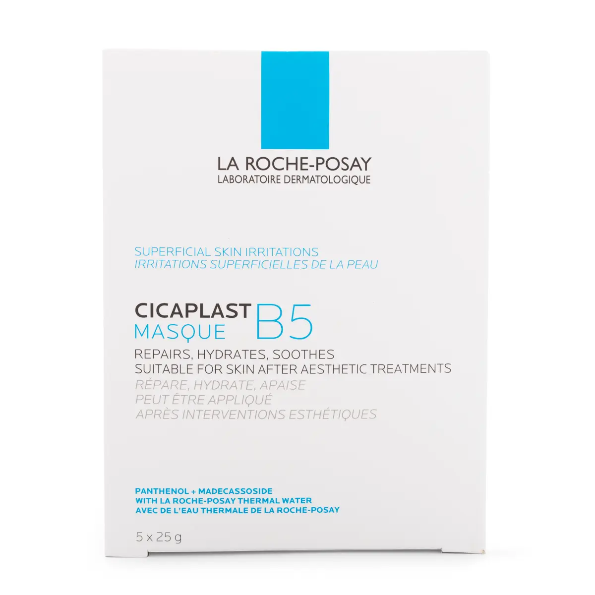 Cicaplast B5 Soothing & Skin Repair Sheet Mask - Fragrance-Free Thermal Water Moisturizer Hydrating Mask, Hypoallergenic for Sensitive, Dehydration & Dry Skin, 5-Pack with Redness Relief, Deep Hydrating Masks