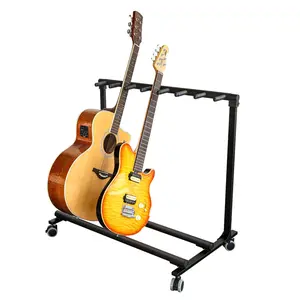Garvee 7-Holder Folding Guitar Stand Rack with Wheels - Multi-Instrument Rolling Display for Acoustic, Electric, and Bass Guitars - Movable Stage and Studio Rack
