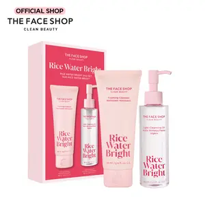 THE FACE SHOP Rice Water Bright Cleansing Duo Gift l Double Cleansing Set with Foam & Oil Cleanser / Removes Makeup, Blackheads & Pore-Clogging Impurities for Clear, Glass Skin l Korean Skincare
