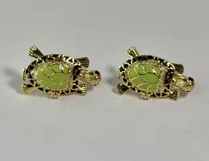 Turtle-Shaped Earrings in Green and Gold Colors Gold Laminated Luxurious Look Unique Design Elegant and Distinctive Perfect for Any Occasion