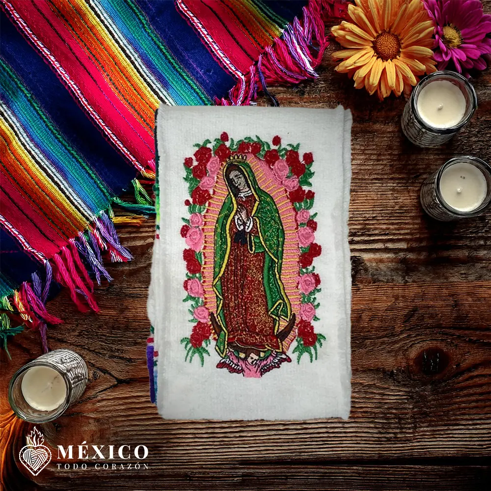 Mexican Cultural Embroidered Graduation Stole - Custom Sarape with Guadalupe Motif, Vibrant Flags, Flowers Embroidery, Personalized Sash | Mexico Todo Corazon, Cultural Graduation Stole, Unisex Names