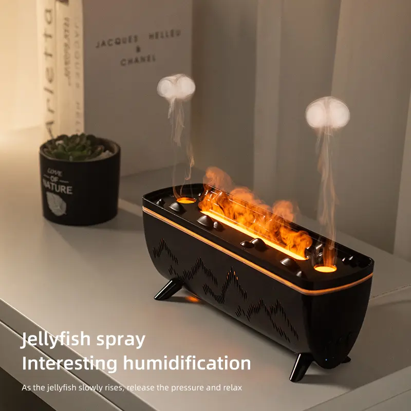 Desktop Ultrasonic Dual-Spray Aromatherapy Machine - Safe and Effective Operation, Simulation Flame Jellyfish Diffuser, Home Decor for Spa & Anxiety Relief