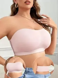 jelly bra Solid color minimalist strapless side-buttoned bralette, large size, thin, comfortable, without underwire.Basic Womenswear push bra bras strapless  Bridal bra bracelet push up  brasier de mujer