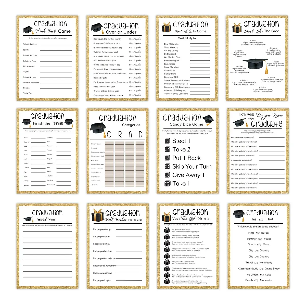 Graduation Wishes & Advice Game Cards Set, Game Variety, Graduation Greeting Card, Party Supplies for High School & College Graduations