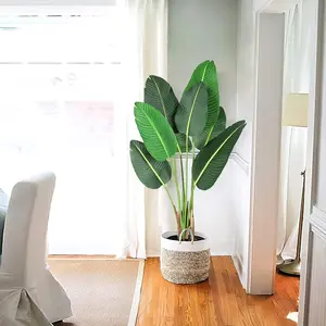Artificial Bird of Paradise Plant, 4 Ft Faux Banana Tree in Pot with 8 Adjustable Natural Branches and Realistic Leaf, Tall Fake Palm Tree for Home, Living Room and Offices Decoration