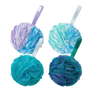 4PCS Bath Loofah Sponge Set, Large Shower Pouf Mesh Bath Sponge for Body Cleaning (Green Purple)